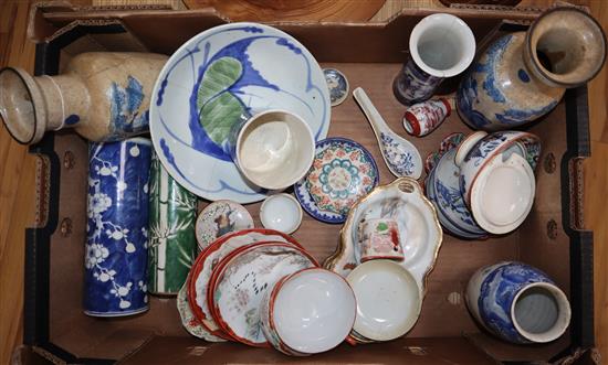 A box of Chinese ceramics and other items